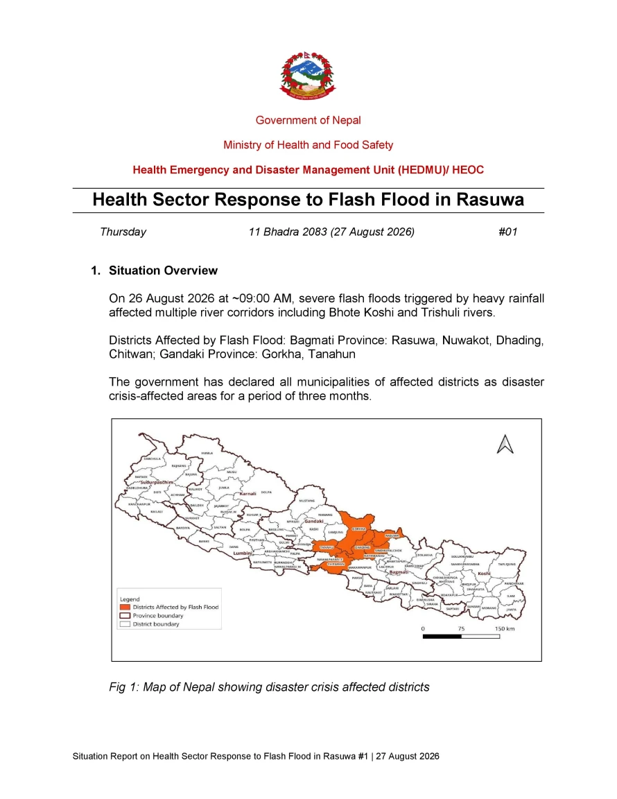 SitRep 01 _ Health Sector Response to Flash Flood in Rasuwa