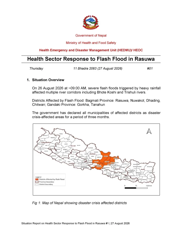 SitRep 01 _ Health Sector Response to Flash Flood in Rasuwa